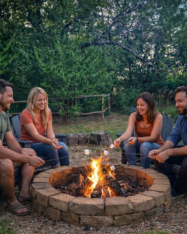 Pond, firepit, games